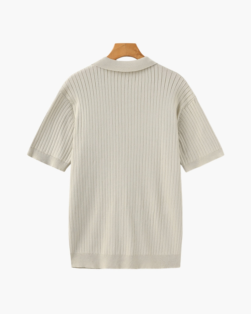 Men's Ribbed Knit Casual Polo Shirt - photo 3