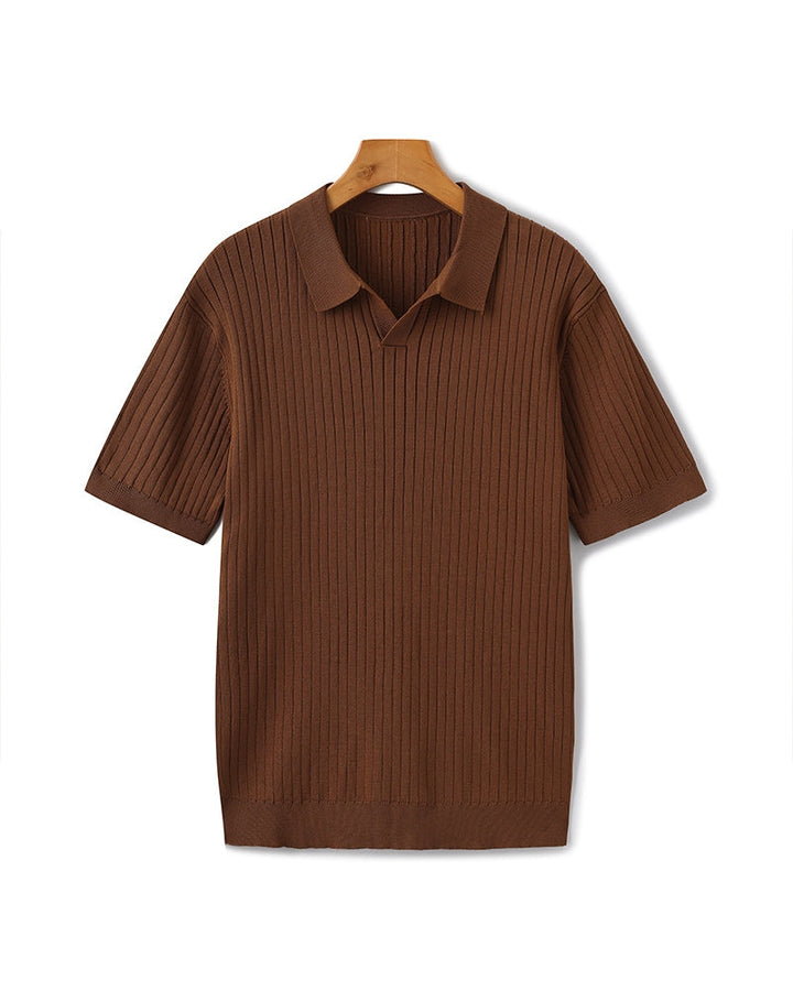 Men's Ribbed Knit Casual Polo Shirt - photo 6