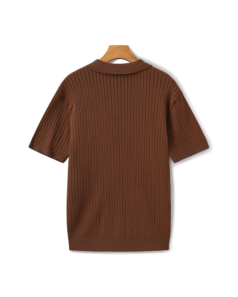 Men's Ribbed Knit Casual Polo Shirt - photo 7