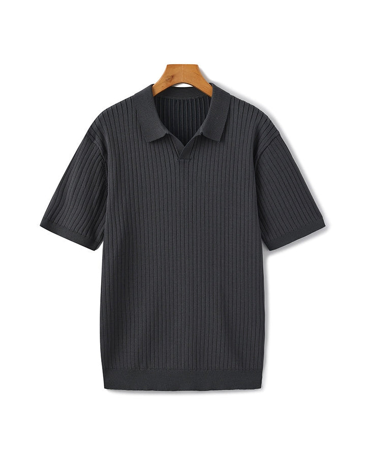 Men's Ribbed Knit Casual Polo Shirt - photo 8