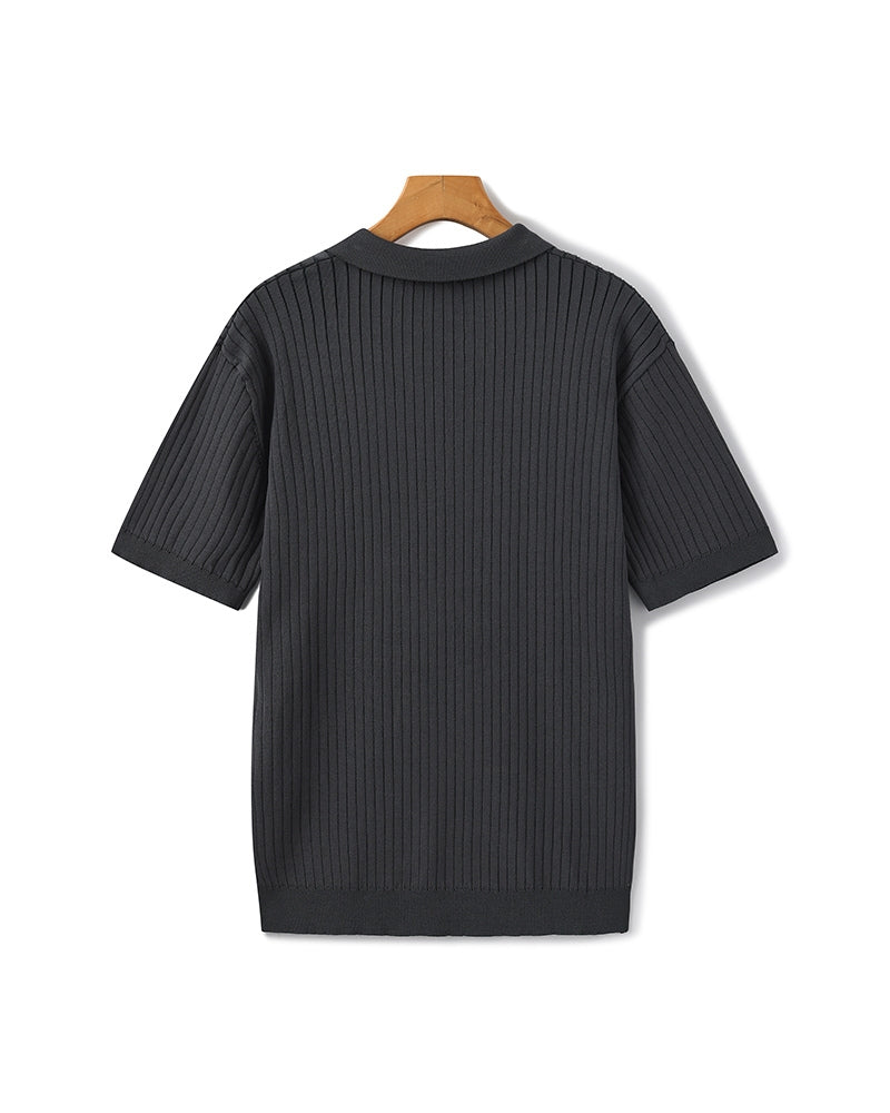 Men's Ribbed Knit Casual Polo Shirt - photo 9