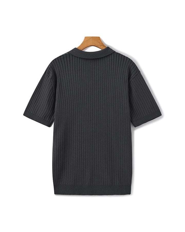 Men's Ribbed Knit Casual Polo Shirt - photo 9