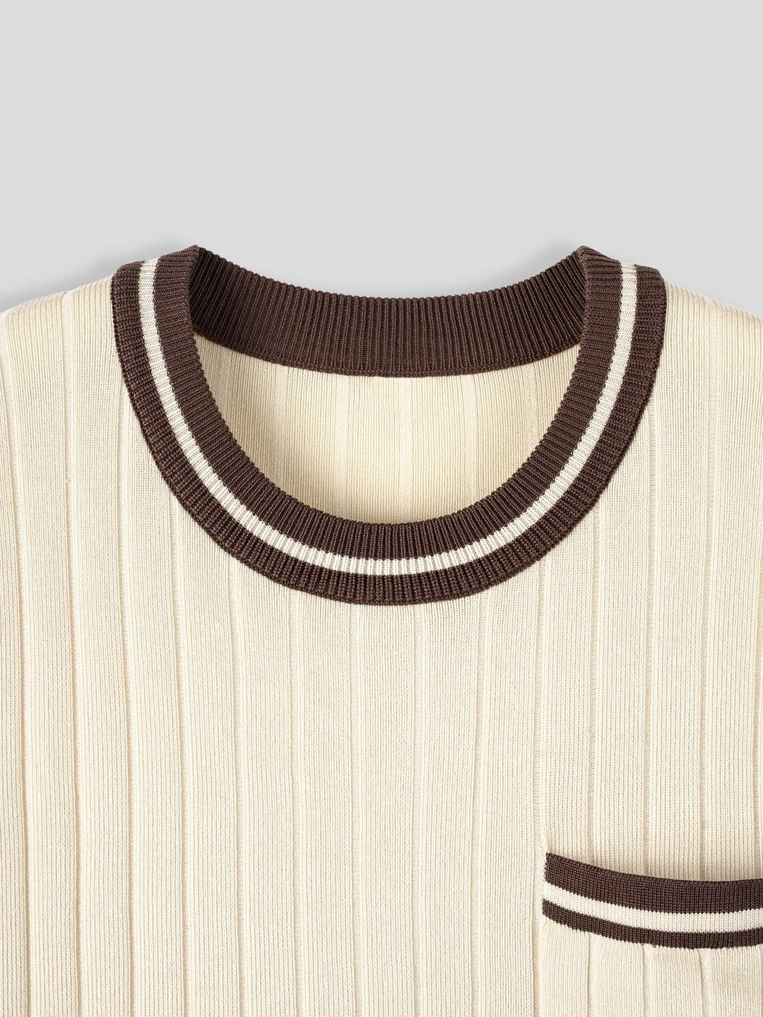 Men's Ribbed Knit Short-sleeve Polo Tee with Striped Trim - photo 7