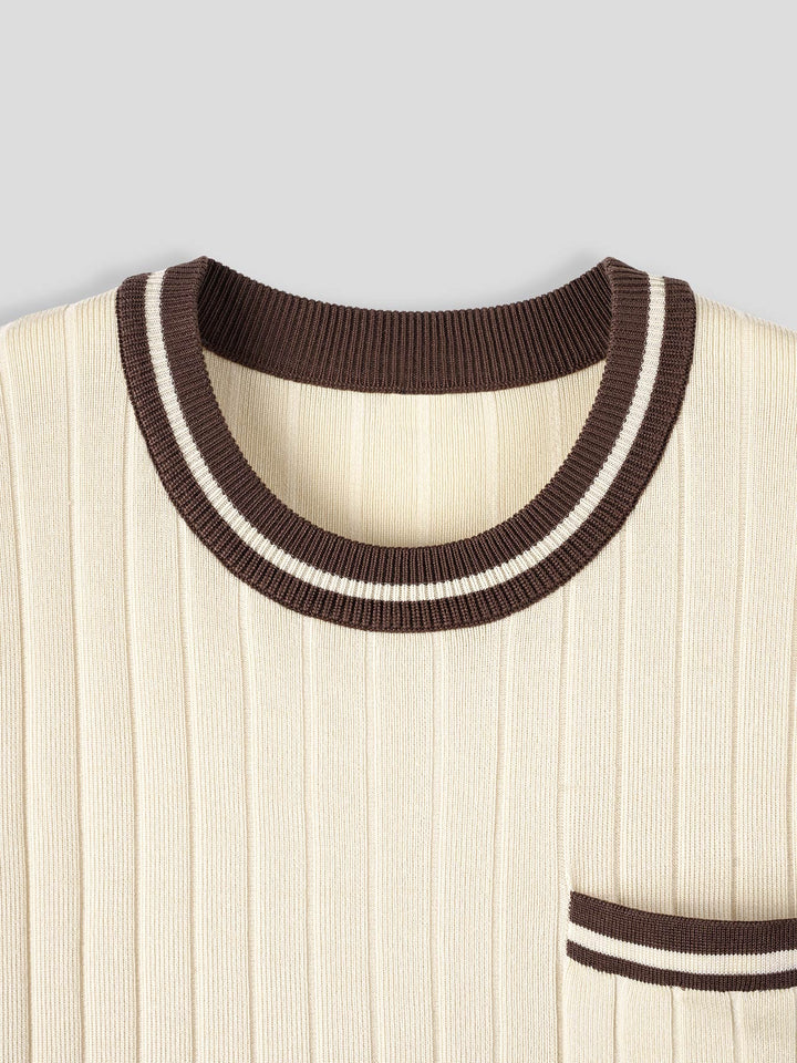 Men's Ribbed Knit Short-sleeve Polo Tee with Striped Trim - photo 7