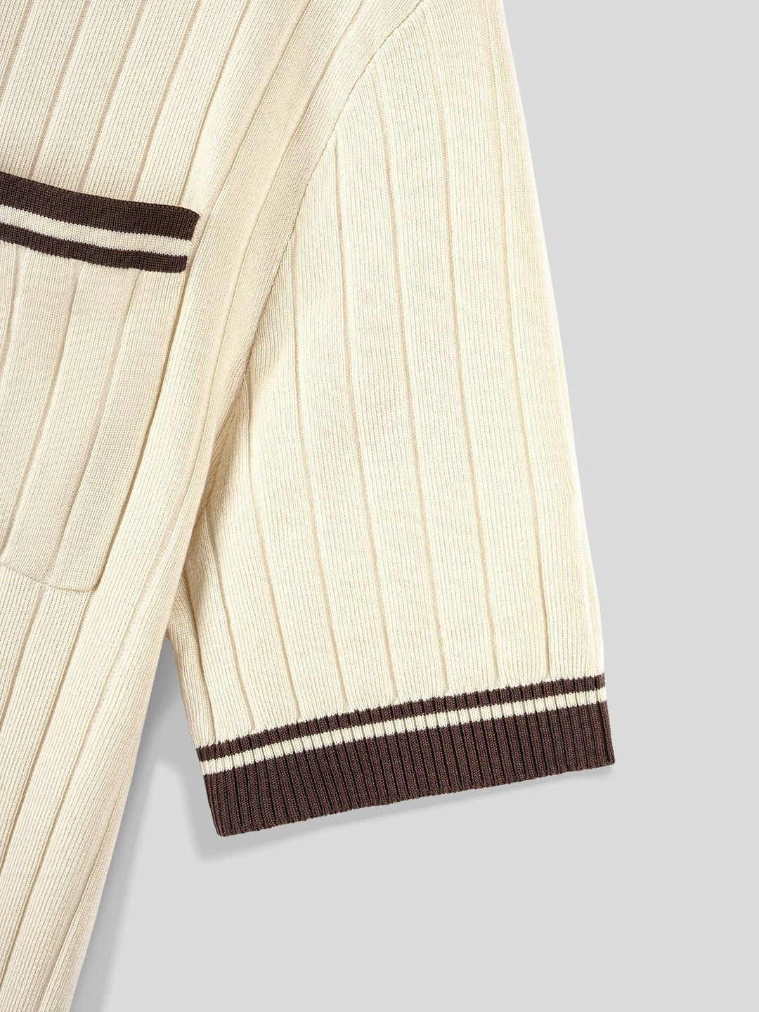 Men's Ribbed Knit Short-sleeve Polo Tee with Striped Trim - photo 8