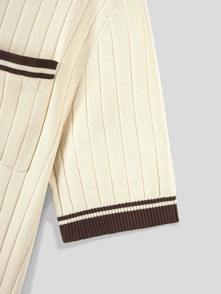 Men's Ribbed Knit Short-sleeve Polo Tee with Striped Trim - photo 8