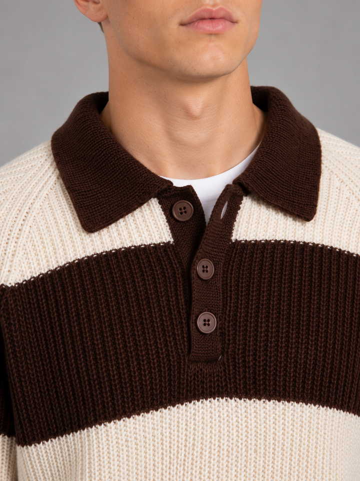 Men's Striped Ribbed Polo Shirt with Button Front - photo 4