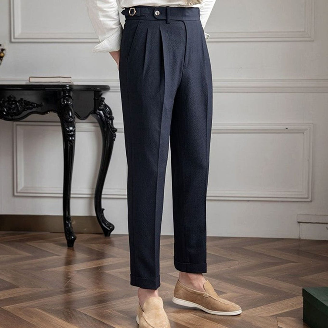 Men's Tailored High-Rise Pleated Trousers with Cuffed Hem - photo 1