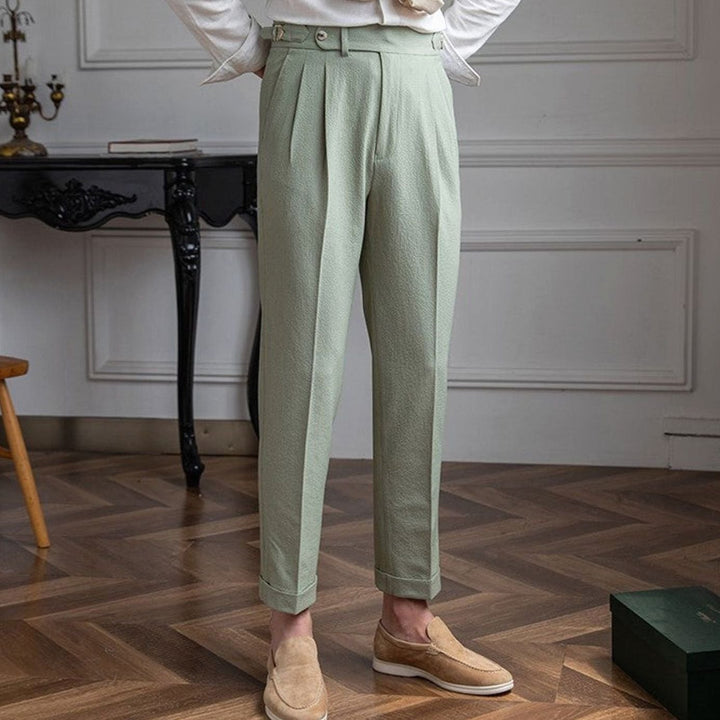 Men's Tailored High-Rise Pleated Trousers with Cuffed Hem - photo 10