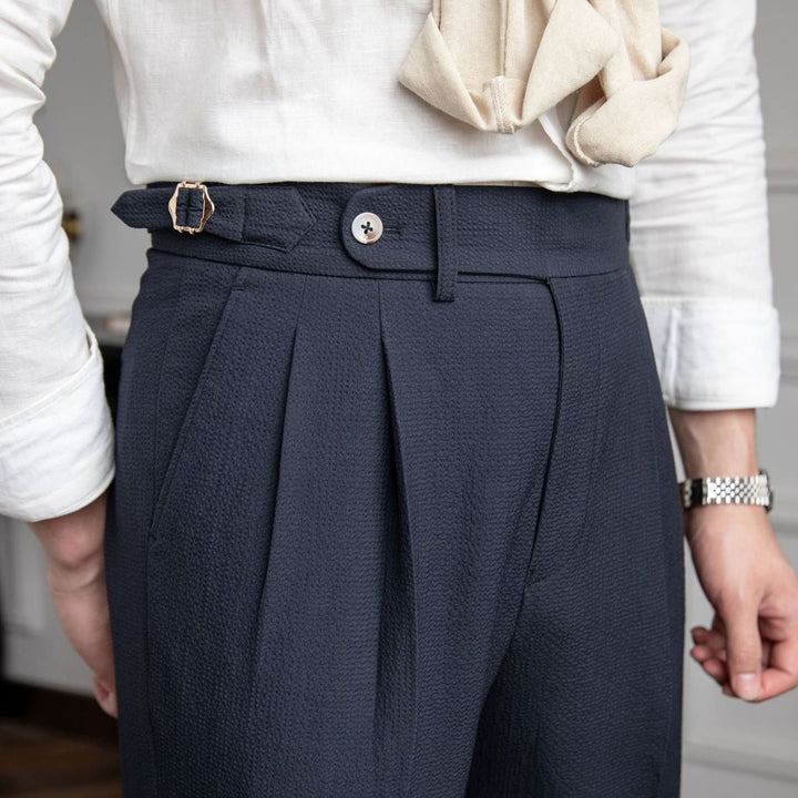 Men's Tailored High-Rise Pleated Trousers with Cuffed Hem - photo 3