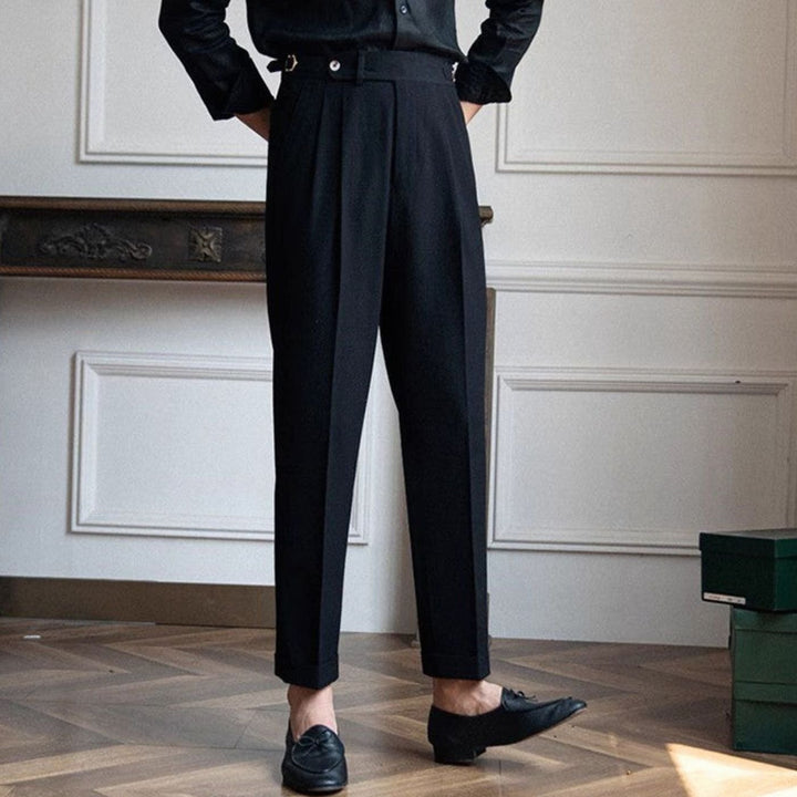 Men's Tailored High-Rise Pleated Trousers with Cuffed Hem - photo 4