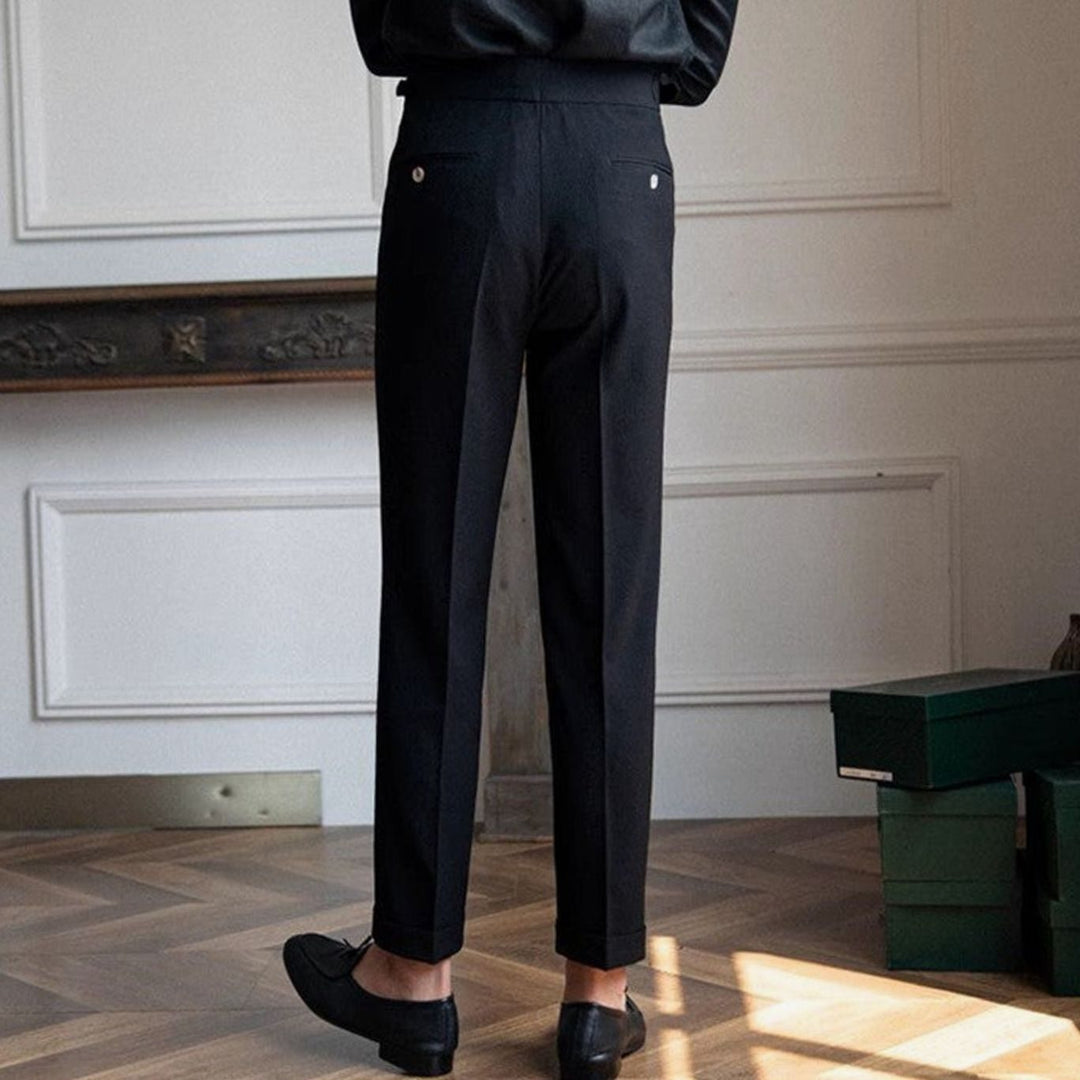 Men's Tailored High-Rise Pleated Trousers with Cuffed Hem - photo 5