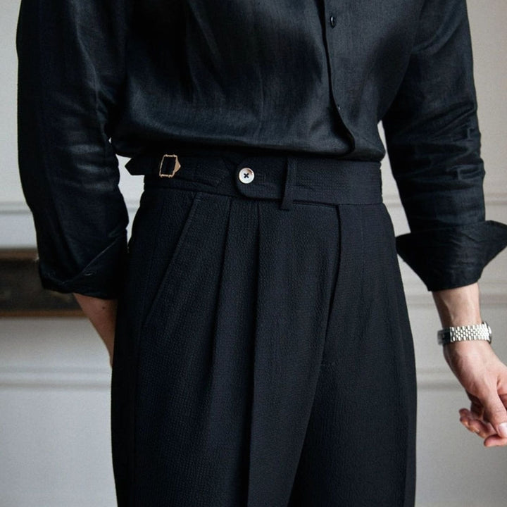 Men's Tailored High-Rise Pleated Trousers with Cuffed Hem - photo 6