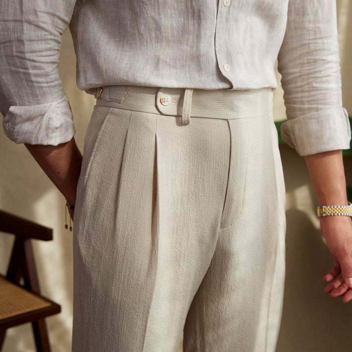 Men's Tailored High-Rise Pleated Trousers with Cuffed Hem - photo 8