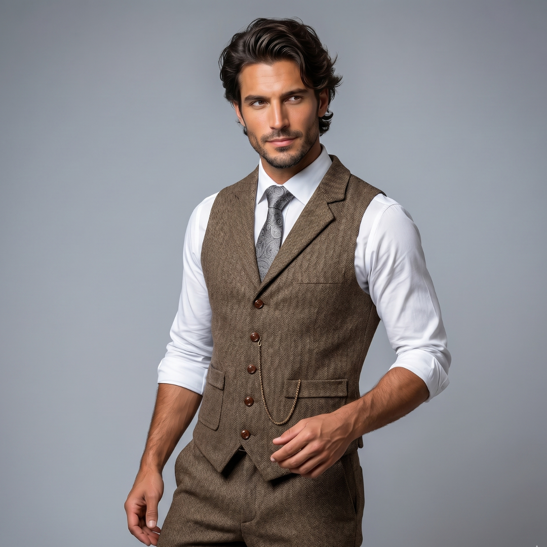 Men's Tailored Tweed Waistcoat Gilet - photo 7