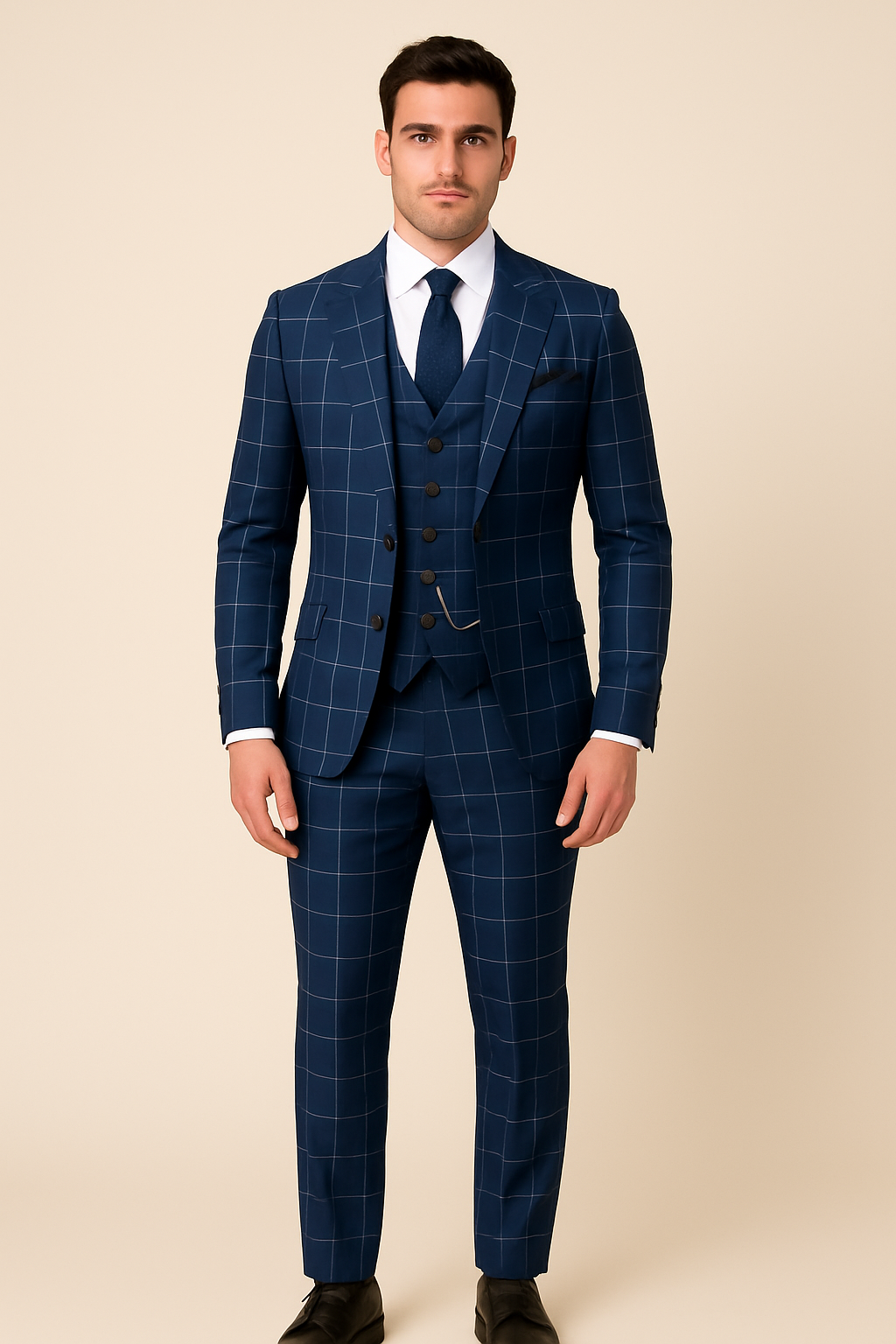 Men’s Windowpane Three-Piece Suit Set
