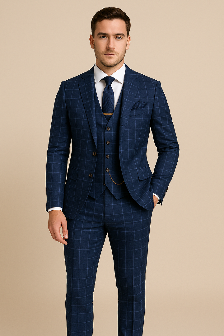 Men’s Windowpane Three-Piece Suit Set