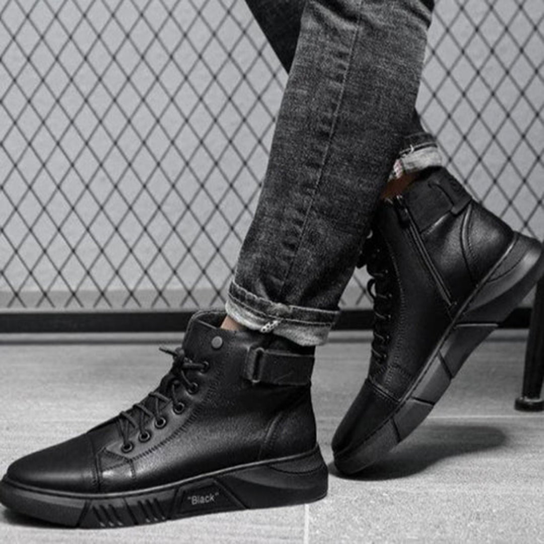Men's Lace-Up High-Top Boots with Buckle Strap - photo 1