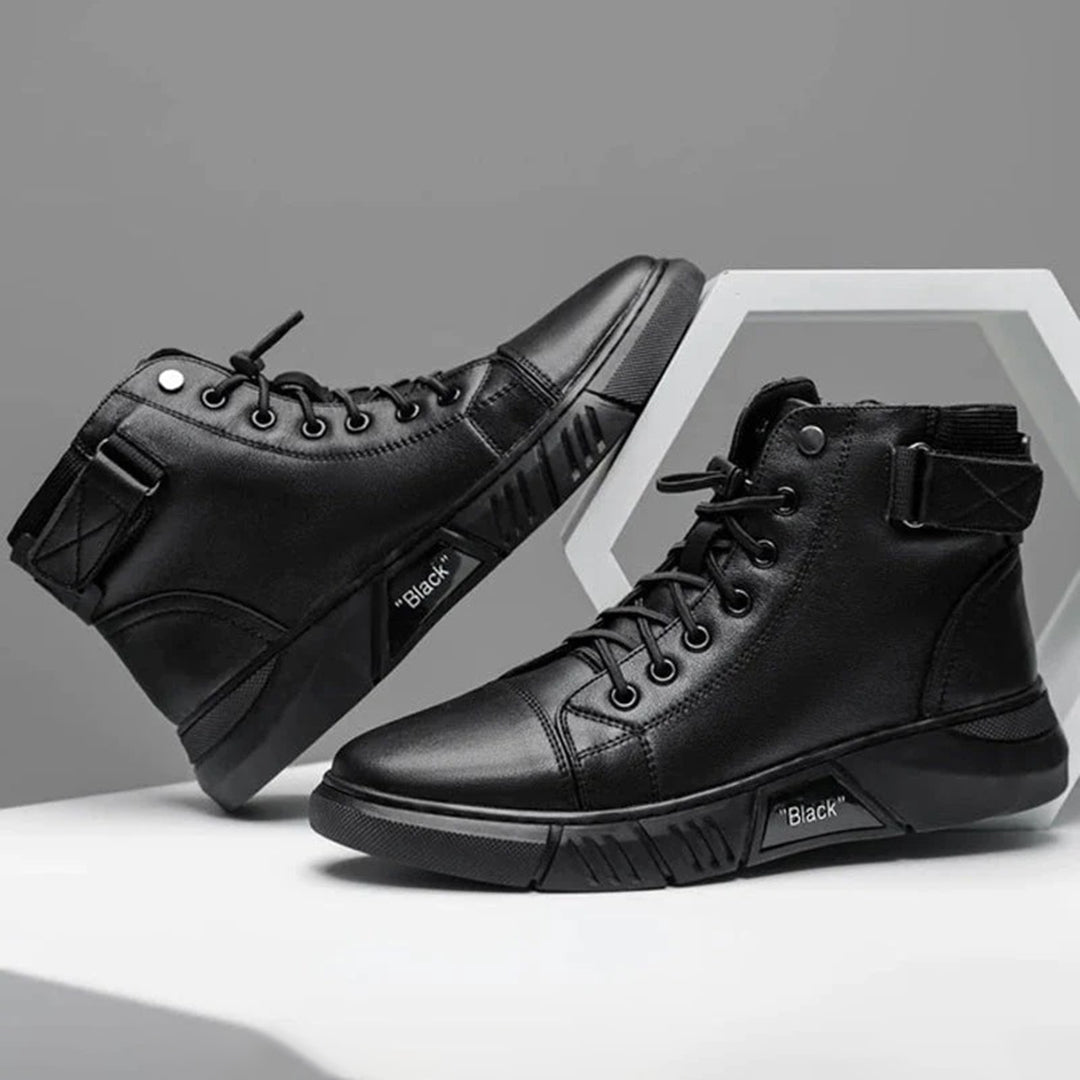 Men's Lace-Up High-Top Boots with Buckle Strap - photo 2