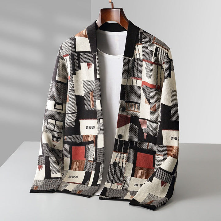 Men's Abstract Print Knitted Cardigan with Open Front - photo 1