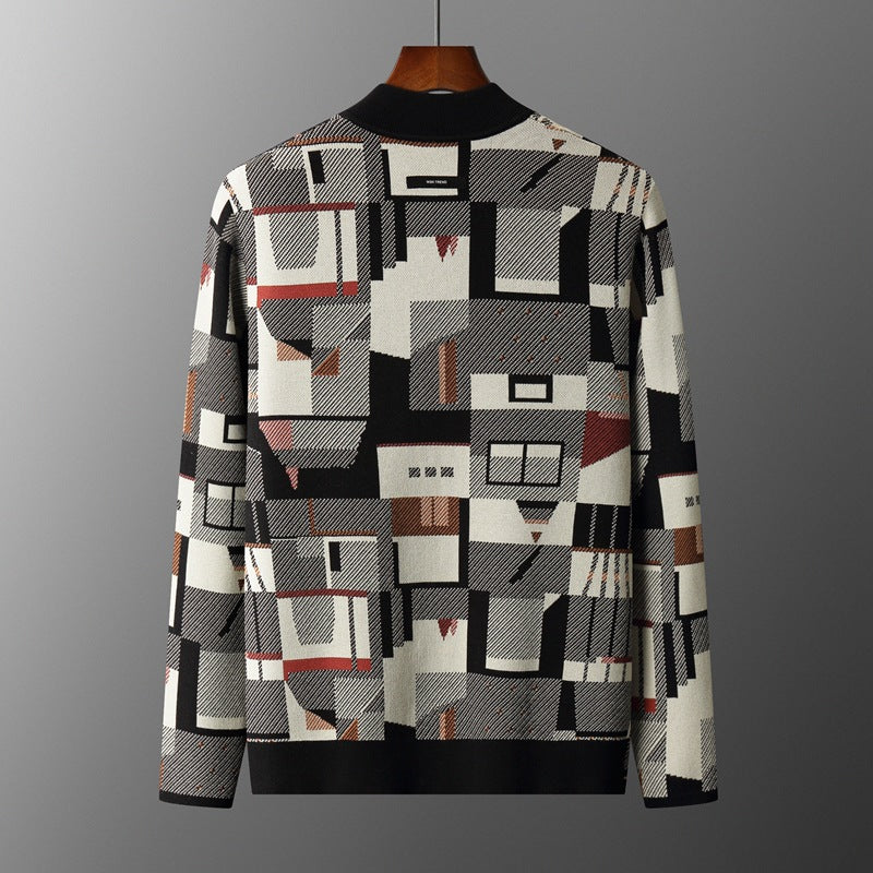 Men's Abstract Print Knitted Cardigan with Open Front - photo 2