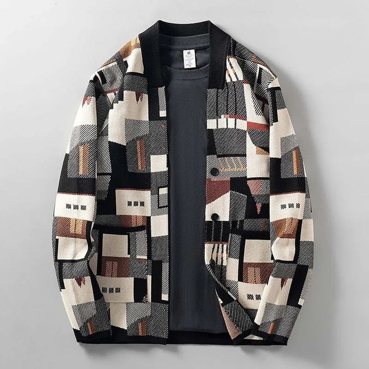 Men's Abstract Print Knitted Cardigan with Open Front - photo 3