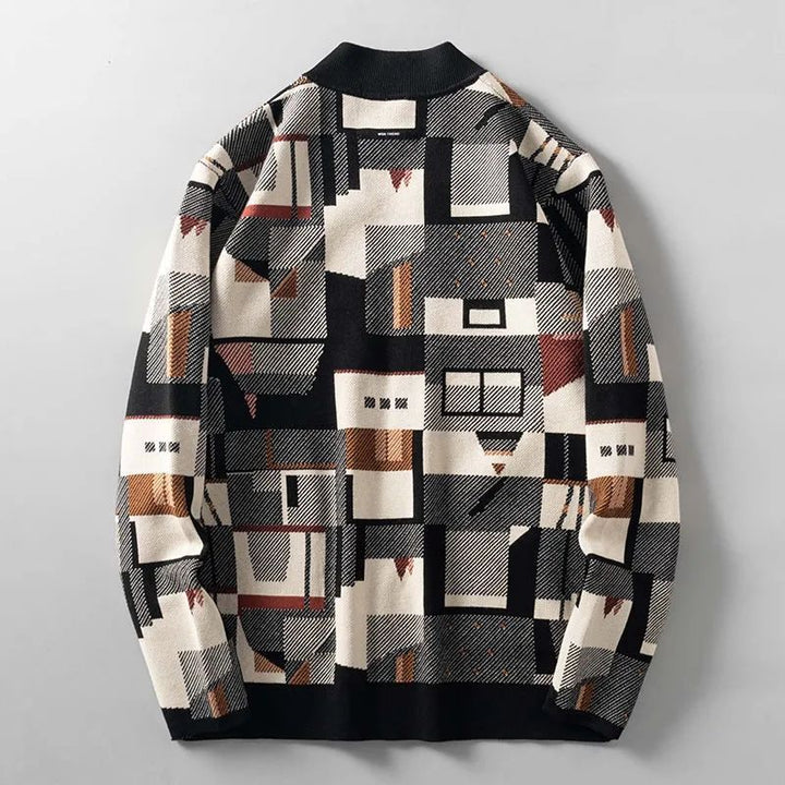 Men's Abstract Print Knitted Cardigan with Open Front - photo 4