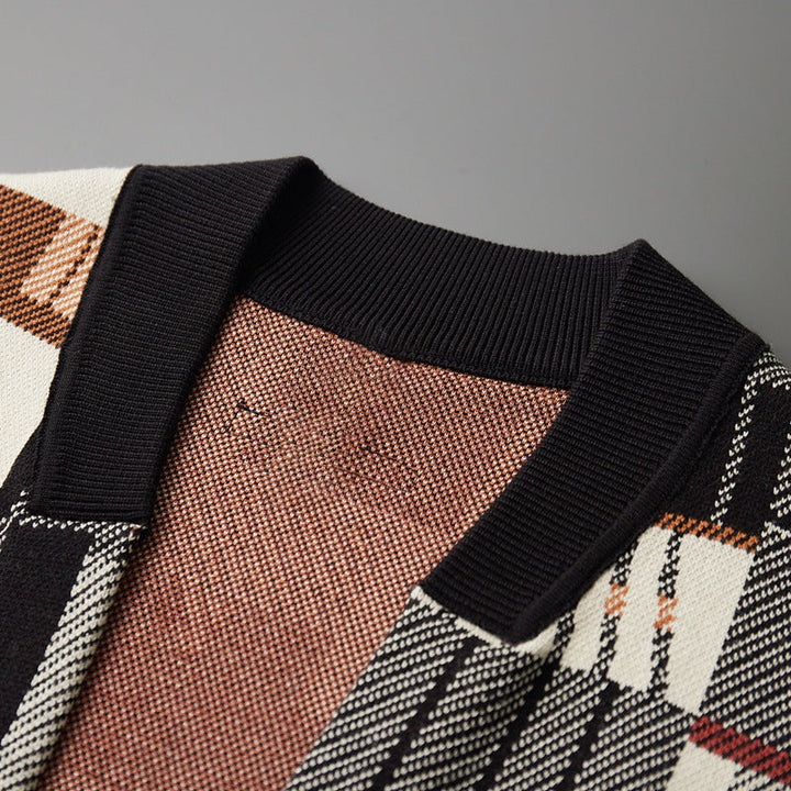 Men's Abstract Print Knitted Cardigan with Open Front - photo 6