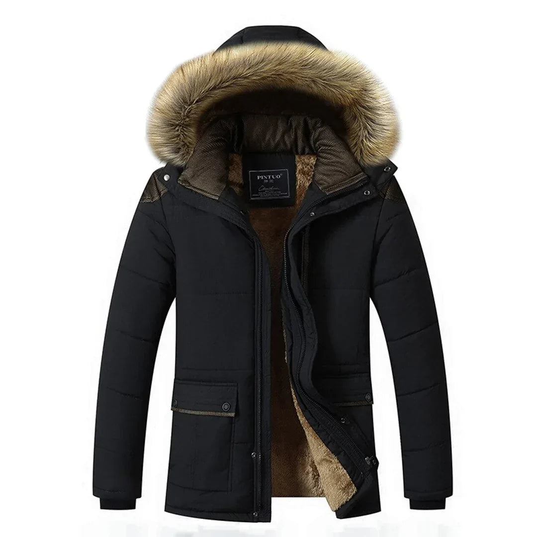 Men's Hooded Parka with Faux Fur Trim and Flap Pockets - photo 1