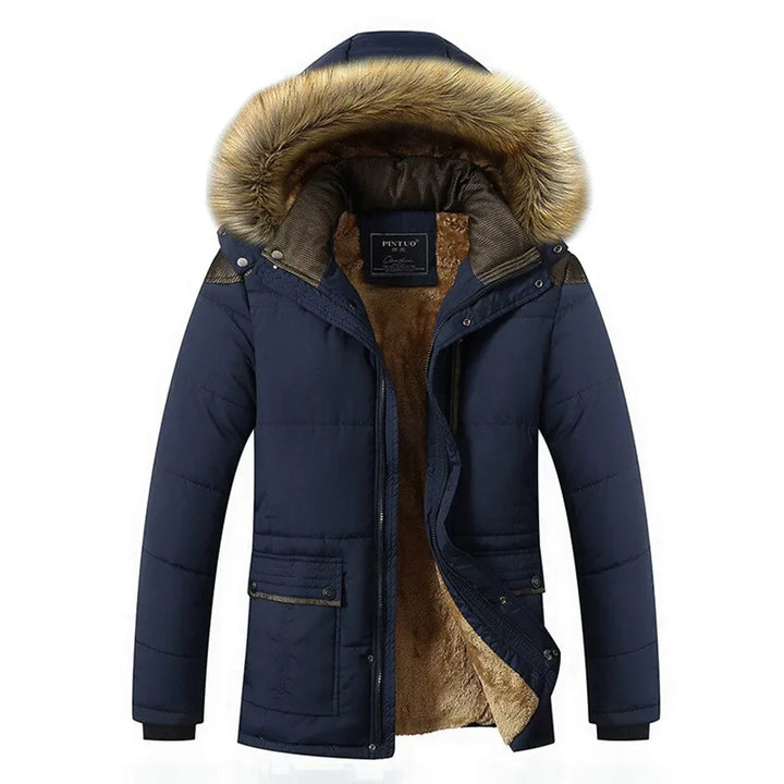 Men's Hooded Parka with Faux Fur Trim and Flap Pockets - photo 2