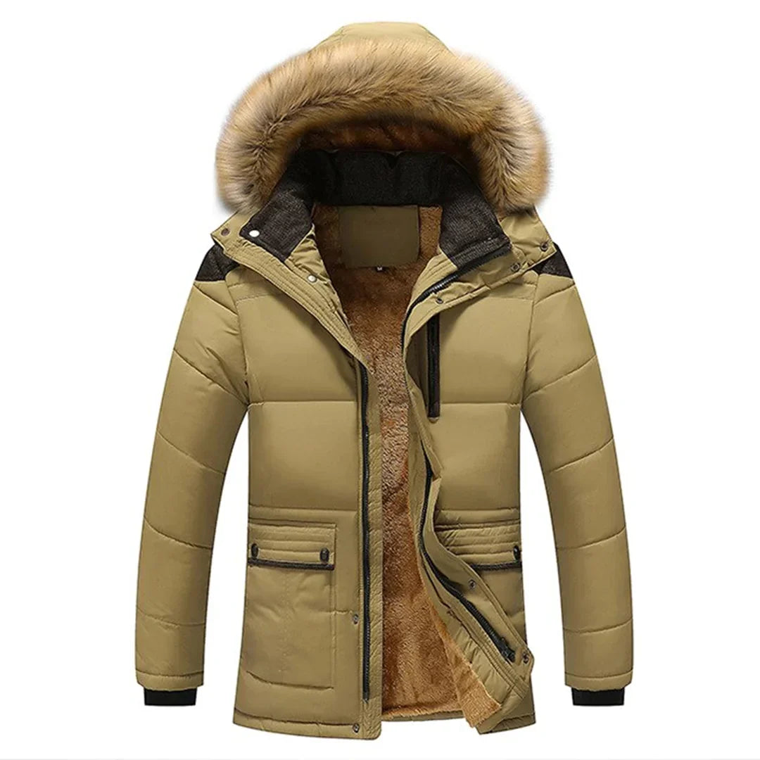 Men's Hooded Parka with Faux Fur Trim and Flap Pockets - photo 3