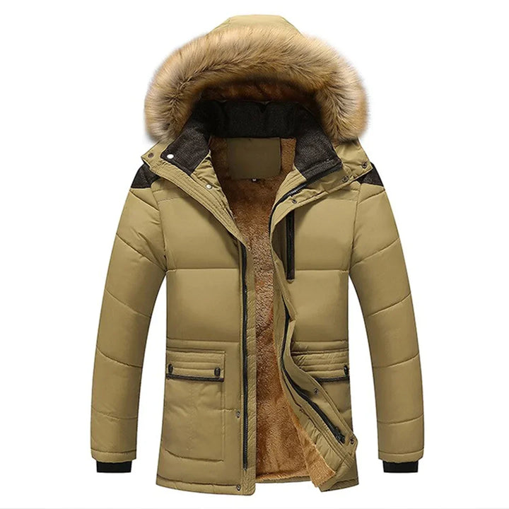 Men's Hooded Parka with Faux Fur Trim and Flap Pockets - photo 3