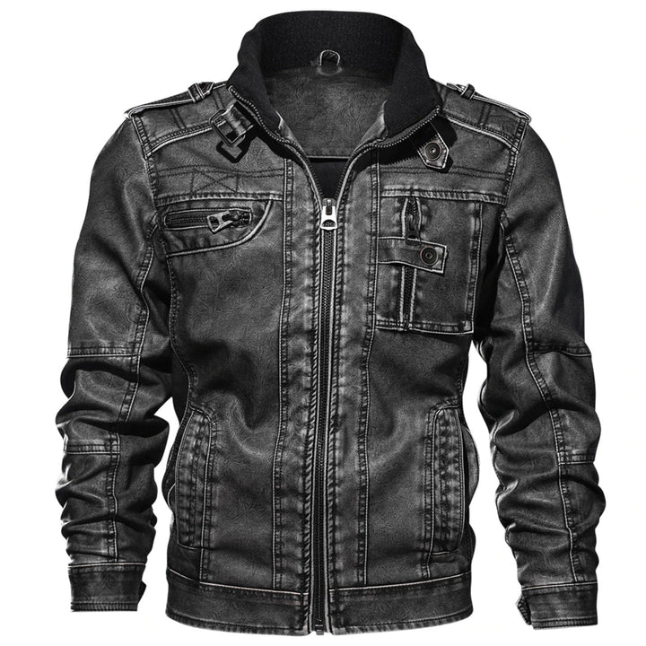 Men's Zip-Front Biker Jacket with Stand Collar and Pockets - photo 1
