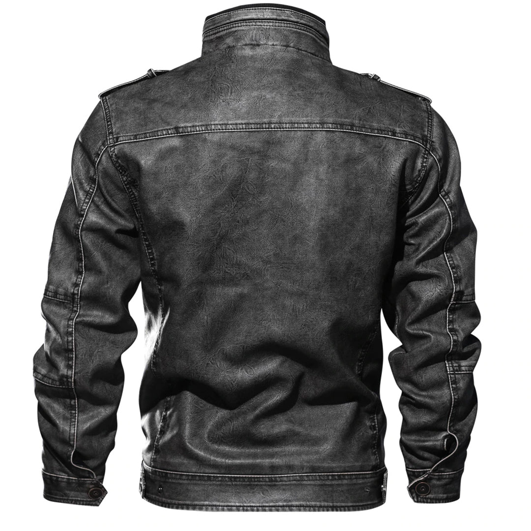 Men's Zip-Front Biker Jacket with Stand Collar and Pockets - photo 3