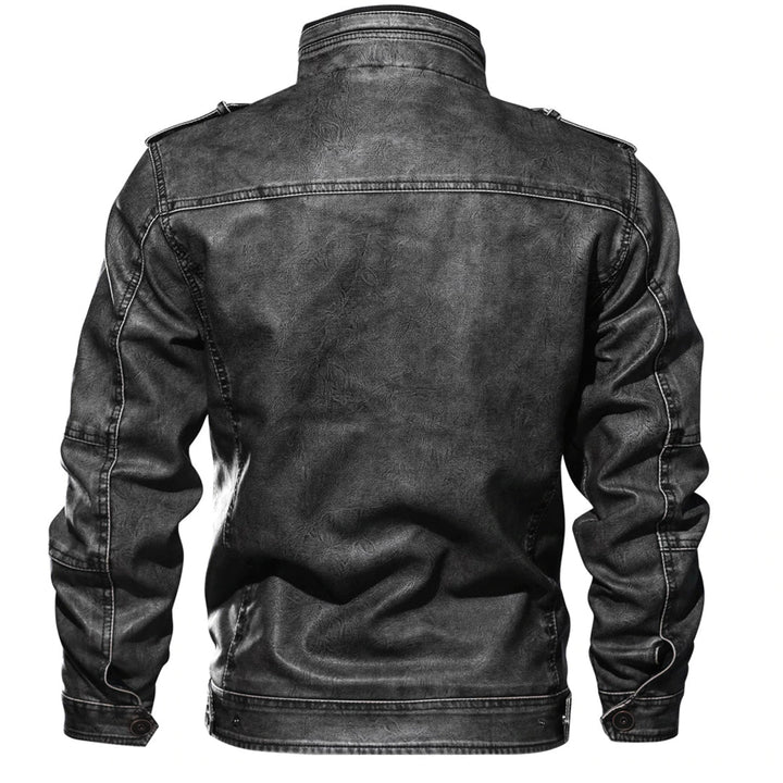 Men's Zip-Front Biker Jacket with Stand Collar and Pockets - photo 3