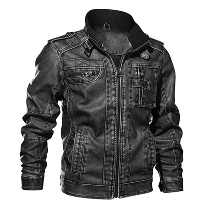 Men's Zip-Front Biker Jacket with Stand Collar and Pockets - photo 4