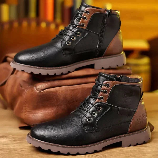 Men's Lace-Up Ankle Boots with Contrast Panel - photo 1