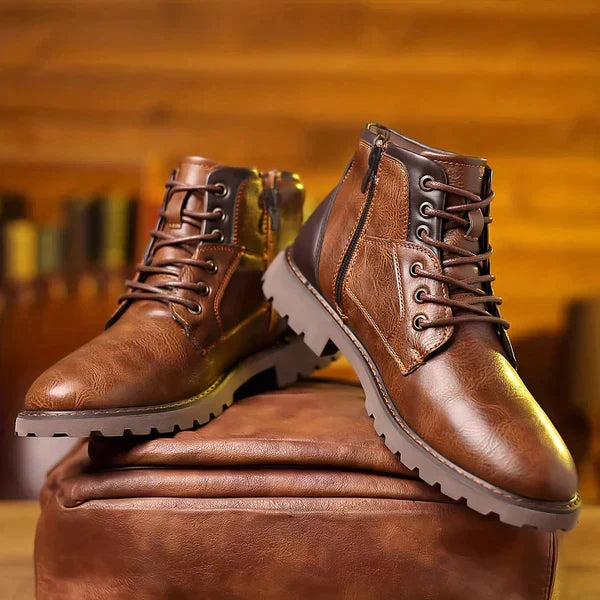 Men's Lace-Up Ankle Boots with Contrast Panel - photo 4