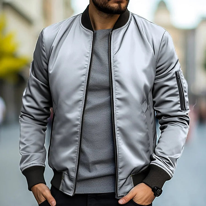 Men's Zip-Front Pocket Bomber Jacket with Collar - photo 2