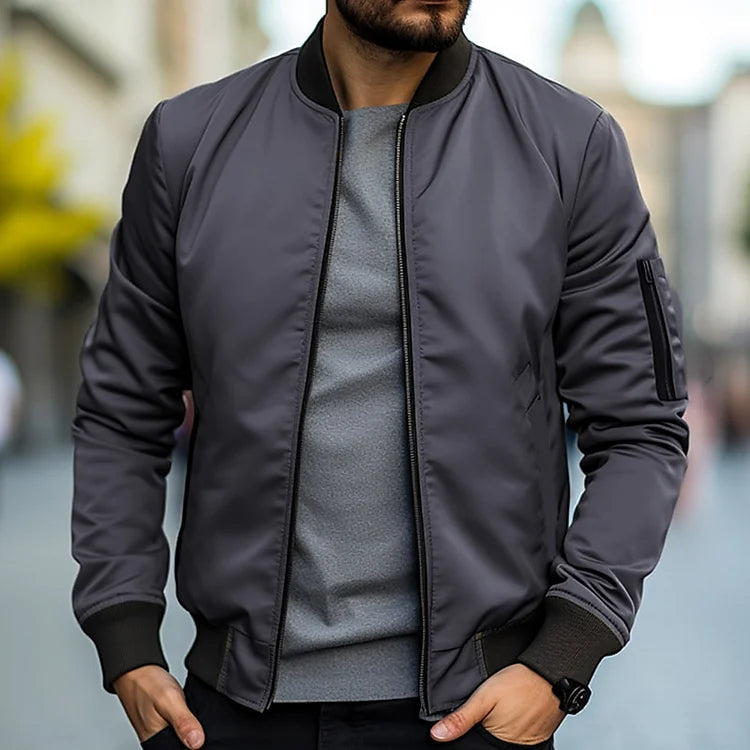 Men's Zip-Front Pocket Bomber Jacket with Collar - photo 3