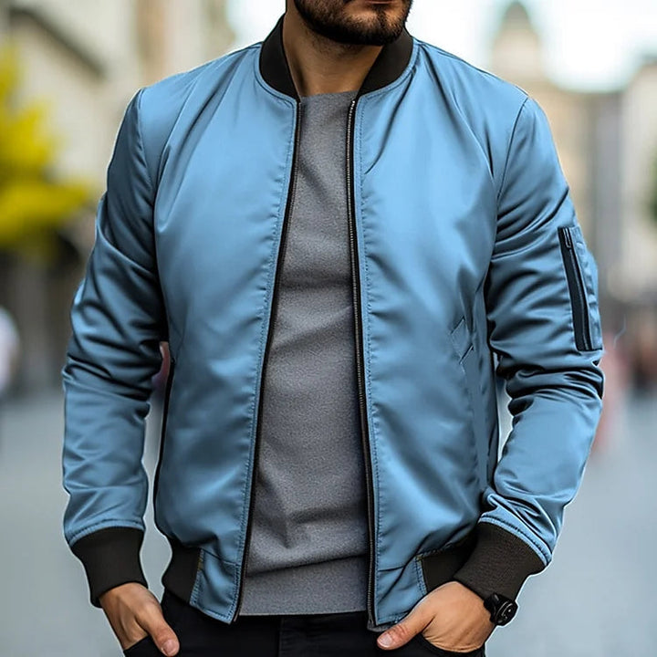 Men's Zip-Front Pocket Bomber Jacket with Collar - photo 4