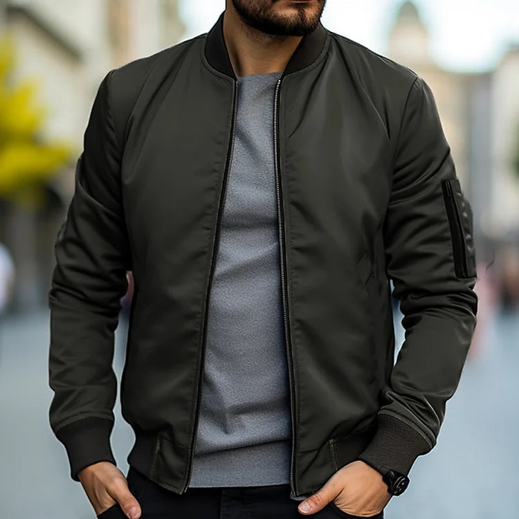 Men's Zip-Front Pocket Bomber Jacket with Collar - photo 6