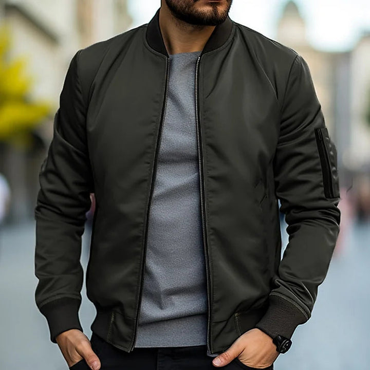 Men's Zip-Front Pocket Bomber Jacket with Collar - photo 6