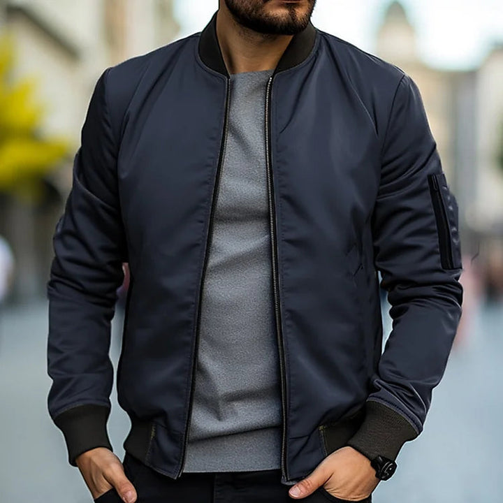 Men's Zip-Front Pocket Bomber Jacket with Collar - photo 7