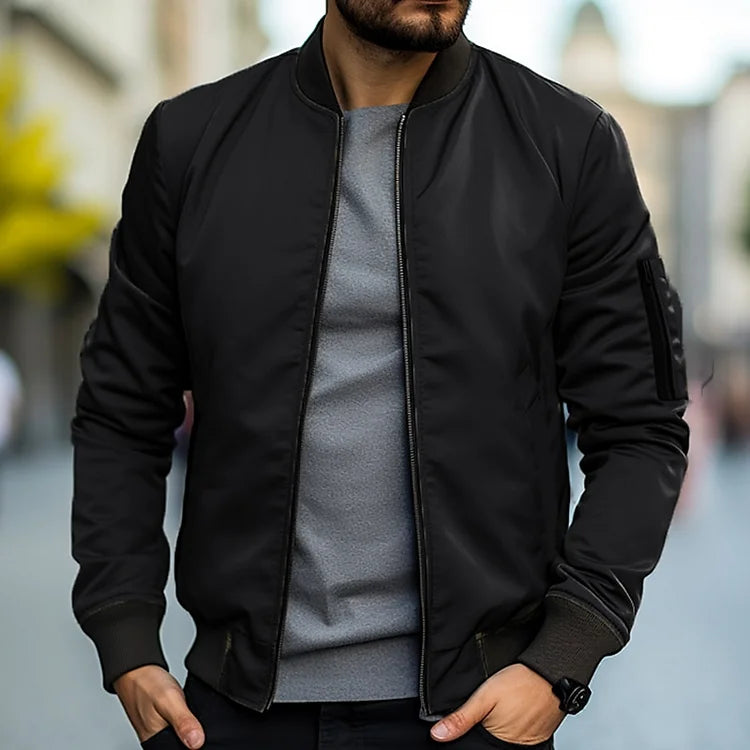 Men's Zip-Front Pocket Bomber Jacket with Collar - photo 8