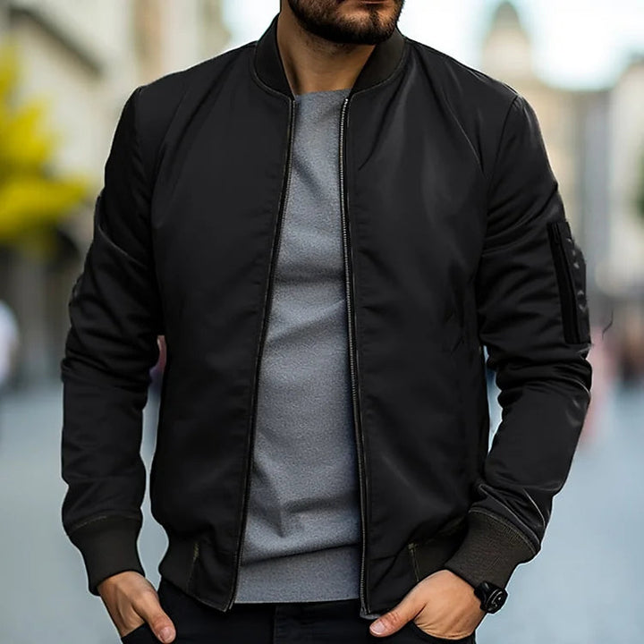 Men's Zip-Front Pocket Bomber Jacket with Collar - photo 8