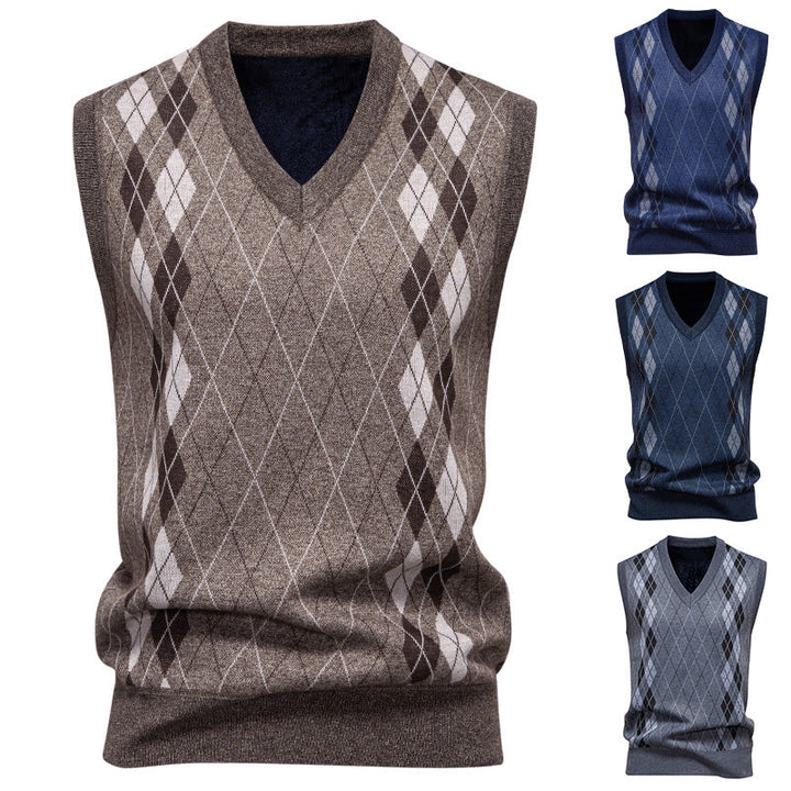 Men's Argyle Knitted Sweater Vest with V-Neck