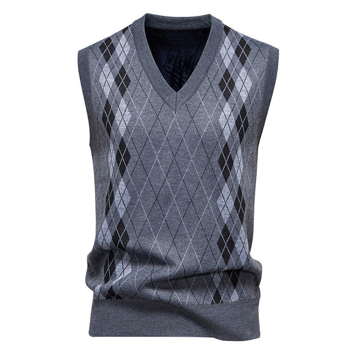 Men's Argyle Knitted Sweater Vest with V-Neck