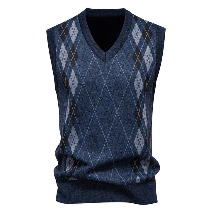 Men's Argyle Knitted Sweater Vest with V-Neck