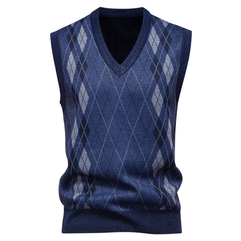 Men's Argyle Knitted Sweater Vest with V-Neck